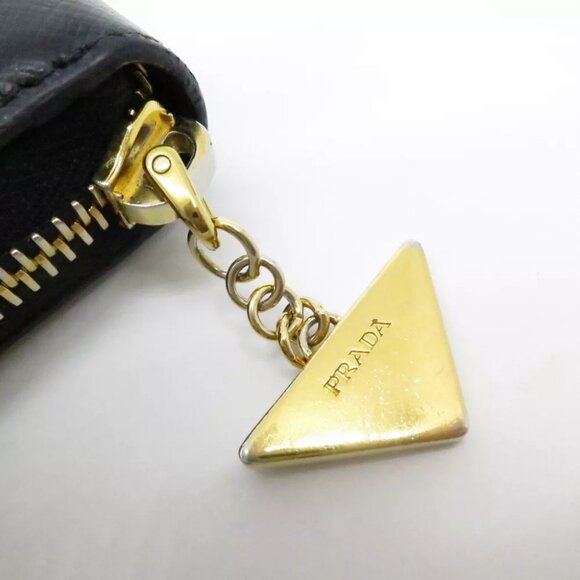 PRADA Saffiano Triang Zippy Round Wallet Black - Picture 10 of 12